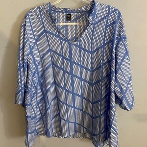 Blue/White Dotted Roll Sleeve Blouse